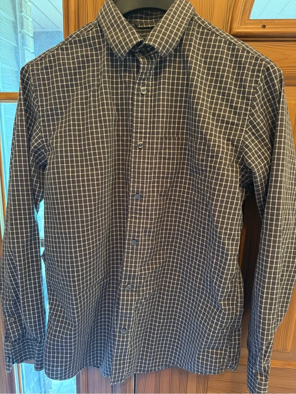 Banana Republic Black and White Windowpane Button-Down Shirt